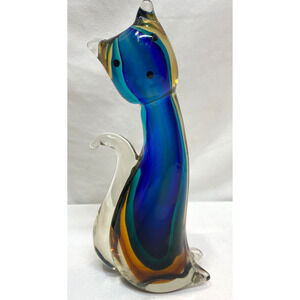 Murano Style Art Glass 11 in. Tall Cat